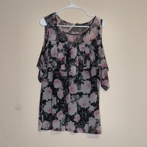 Black and Pink Ruffled Sleeveless Blouse